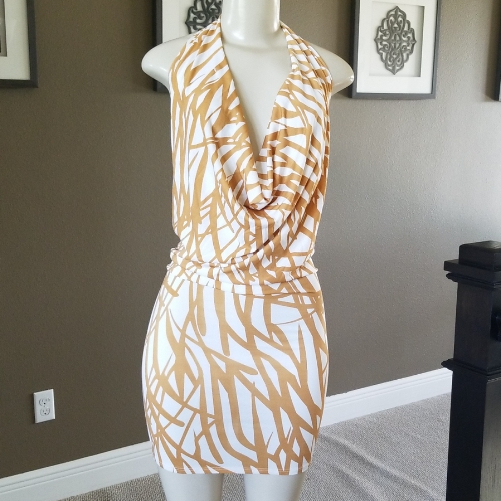 Sexy Halter Mini Dress Golden Leopard SMALL